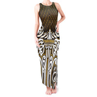 Custom Aotearoa Taranaki Tank Maxi Dress Maori Tribal Pattern Mix Poutama LT05 Women Yellow - Polynesian Pride