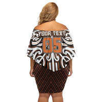 Custom Aotearoa Waikato Family Matching Off Shoulder Short Dress and Hawaiian Shirt Maori Tribal Pattern Mix Poutama