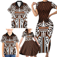 Custom Aotearoa Waikato Family Matching Short Sleeve Bodycon Dress and Hawaiian Shirt Maori Tribal Pattern Mix Poutama LT05 - Polynesian Pride