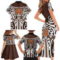 Custom Aotearoa Waikato Family Matching Short Sleeve Bodycon Dress and Hawaiian Shirt Maori Tribal Pattern Mix Poutama LT05 - Polynesian Pride