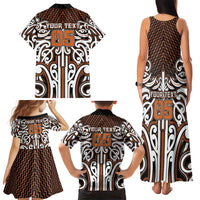 Custom Aotearoa Waikato Family Matching Tank Maxi Dress and Hawaiian Shirt Maori Tribal Pattern Mix Poutama
