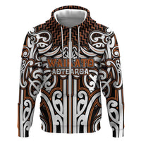 Custom Aotearoa Waikato Zip Hoodie Maori Tribal Pattern Mix Poutama LT05 Zip Hoodie Orange - Polynesian Pride