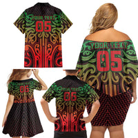 Custom Aotearoa Tuhoe Family Matching Off Shoulder Short Dress and Hawaiian Shirt Maori Tribal Pattern Mix Poutama