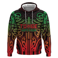 Custom Aotearoa Tuhoe Hoodie Maori Tribal Pattern Mix Poutama LT05 Pullover Hoodie Black - Polynesian Pride