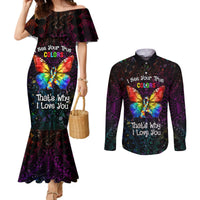 I See Your True Colors Personalised Couples Matching Mermaid Dress and Long Sleeve Button Shirt Autism Awareness LT05 Black - Polynesian Pride