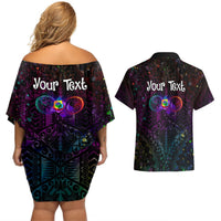 I See Your True Colors Personalised Couples Matching Off Shoulder Short Dress and Hawaiian Shirt Autism Awareness LT05 - Polynesian Pride