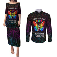 I See Your True Colors Personalised Couples Matching Puletasi and Long Sleeve Button Shirt Autism Awareness LT05 Black - Polynesian Pride