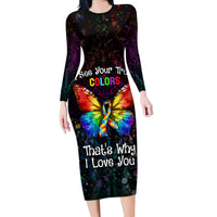 I See Your True Colors Personalised Long Sleeve Bodycon Dress Autism Awareness