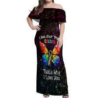 I See Your True Colors Personalised Off Shoulder Maxi Dress Autism Awareness LT05 Women Black - Polynesian Pride