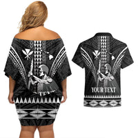 Personalised Hawaii Happy King Kamehameha Day Couples Matching Off Shoulder Short Dress and Hawaiian Shirt Kakau Pattern LT05 - Polynesian Pride