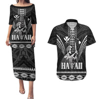 Personalised Hawaii Happy King Kamehameha Day Couples Matching Puletasi and Hawaiian Shirt Kakau Pattern LT05 Black - Polynesian Pride