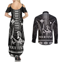 Personalised Hawaii Happy King Kamehameha Day Couples Matching Summer Maxi Dress and Long Sleeve Button Shirt Kakau Pattern LT05 - Polynesian Pride