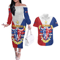 Personalised Philippines Independence Day Couples Matching Off The Shoulder Long Sleeve Dress and Hawaiian Shirt Maligayang Araw ng Kalayaan Filipino Carabao