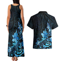 Matariki New Zealand Couples Matching Tank Maxi Dress and Hawaiian Shirt Maori Pattern Blue Galaxy
