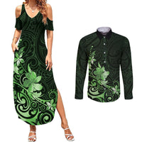 Matariki New Zealand Couples Matching Summer Maxi Dress and Long Sleeve Button Shirt Maori Pattern Green Galaxy LT05 Green - Polynesian Pride