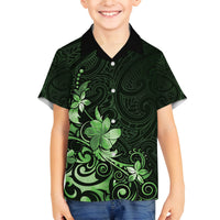 Matariki New Zealand Family Matching Off Shoulder Short Dress and Hawaiian Shirt Maori Pattern Green Galaxy