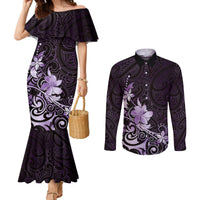 Matariki New Zealand Couples Matching Mermaid Dress and Long Sleeve Button Shirt Maori Pattern Purple Galaxy LT05 Purple - Polynesian Pride