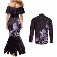 Matariki New Zealand Couples Matching Mermaid Dress and Long Sleeve Button Shirt Maori Pattern Purple Galaxy LT05 - Polynesian Pride
