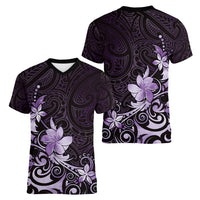 Matariki New Zealand Women V-Neck T-Shirt Maori Pattern Purple Galaxy