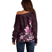 Matariki New Zealand Off Shoulder Sweater Maori Pattern Pink Galaxy