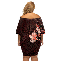 Matariki New Zealand Off Shoulder Short Dress Maori Pattern Red Galaxy LT05 - Polynesian Pride