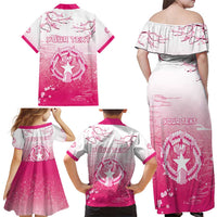 Personalized Sakura Marianas Family Matching Off Shoulder Maxi Dress and Hawaiian Shirt CNMI Seal