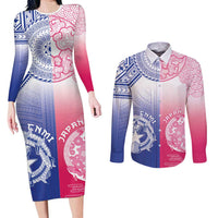 Custom Northern Mariana Islands And Japan Together Couples Matching Long Sleeve Bodycon Dress and Long Sleeve Button Shirt