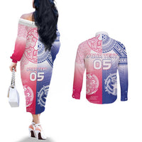 Custom Northern Mariana Islands And Japan Together Couples Matching Off The Shoulder Long Sleeve Dress and Long Sleeve Button Shirt