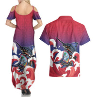 Guam Blue Marlin Fishing Couples Matching Summer Maxi Dress and Hawaiian Shirt Polynesian Style