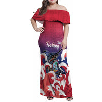Guam Blue Marlin Fishing Family Matching Off Shoulder Maxi Dress and Hawaiian Shirt Polynesian Style