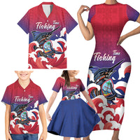 Guam Blue Marlin Fishing Family Matching Short Sleeve Bodycon Dress and Hawaiian Shirt Polynesian Style