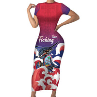 Guam Blue Marlin Fishing Family Matching Short Sleeve Bodycon Dress and Hawaiian Shirt Polynesian Style