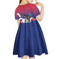 Guam Blue Marlin Fishing Kid Short Sleeve Dress Polynesian Style LT05 - Polynesian Pride