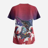 Guam Blue Marlin Fishing Scrub Top Polynesian Style