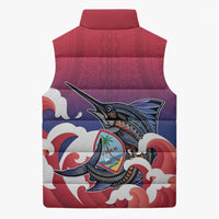 Guam Blue Marlin Fishing Sleeveless Puffer Jacket Polynesian Style