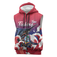 Guam Blue Marlin Fishing Sleeveless Zip Hoodie Polynesian Style
