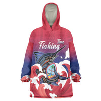 Guam Blue Marlin Fishing Wearable Blanket Hoodie Polynesian Style