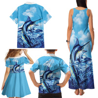 Hawaii Blue Marlin Fishing Family Matching Tank Maxi Dress and Hawaiian Shirt