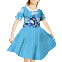 Hawaii Blue Marlin Fishing Kid Short Sleeve Dress