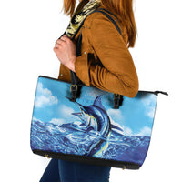 Hawaii Blue Marlin Fishing Leather Tote Bag