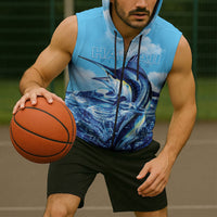 Hawaii Blue Marlin Fishing Sleeveless Zip Hoodie