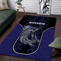 New Zealand Aotearoa Area Rug Blue Marlin Fishing Maori Pattern LT05 Black - Polynesian Pride