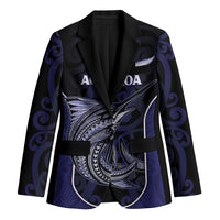 Personalised New Zealand Aotearoa Blazer Blue Marlin Fishing Maori Pattern LT05 Unisex Black - Polynesian Pride