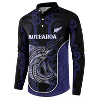 Personalised New Zealand Aotearoa Button Sweatshirt Blue Marlin Fishing Maori Pattern LT05 - Polynesian Pride