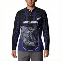 Personalised New Zealand Aotearoa Button Sweatshirt Blue Marlin Fishing Maori Pattern LT05 - Polynesian Pride