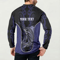 Personalised New Zealand Aotearoa Button Sweatshirt Blue Marlin Fishing Maori Pattern LT05 - Polynesian Pride