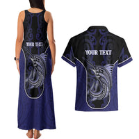 Personalised New Zealand Aotearoa Couples Matching Tank Maxi Dress and Hawaiian Shirt Blue Marlin Fishing Maori Pattern
