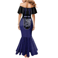 Personalised New Zealand Aotearoa Family Matching Mermaid Dress and Hawaiian Shirt Blue Marlin Fishing Maori Pattern