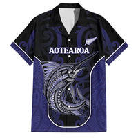 Personalised New Zealand Aotearoa Family Matching Off Shoulder Maxi Dress and Hawaiian Shirt Blue Marlin Fishing Maori Pattern