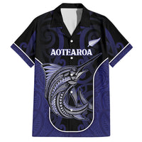 Personalised New Zealand Aotearoa Hawaiian Shirt Blue Marlin Fishing Maori Pattern LT05 Black - Polynesian Pride
